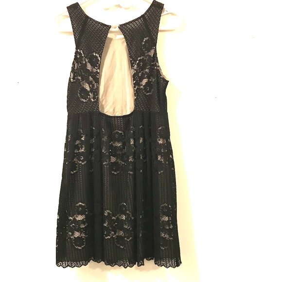 Free People dress women's S black lace brown slip sheer open back romantic event - Picture 2 of 11